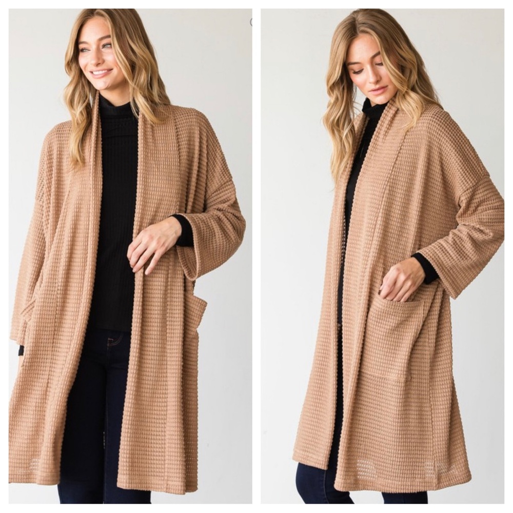 29 BOHO OPEN FRONT WAFFLE CARDIGAN